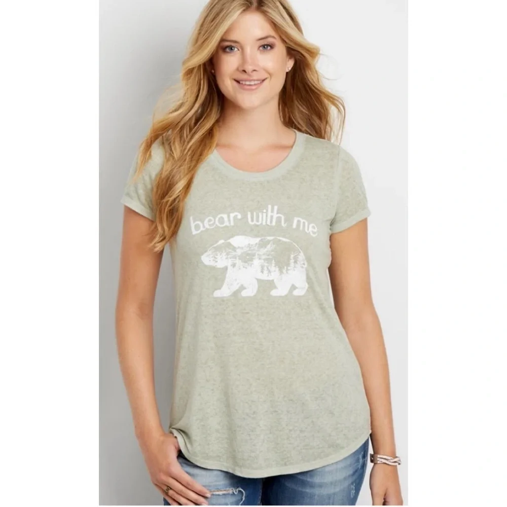 Maurices Bear With Me Distressed Burn Out Tee Medium